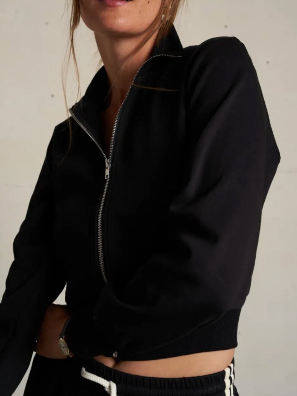 Perfectwhitetee True Black Milana Pureform Zip L/S Cropped Track Jacket Size: M